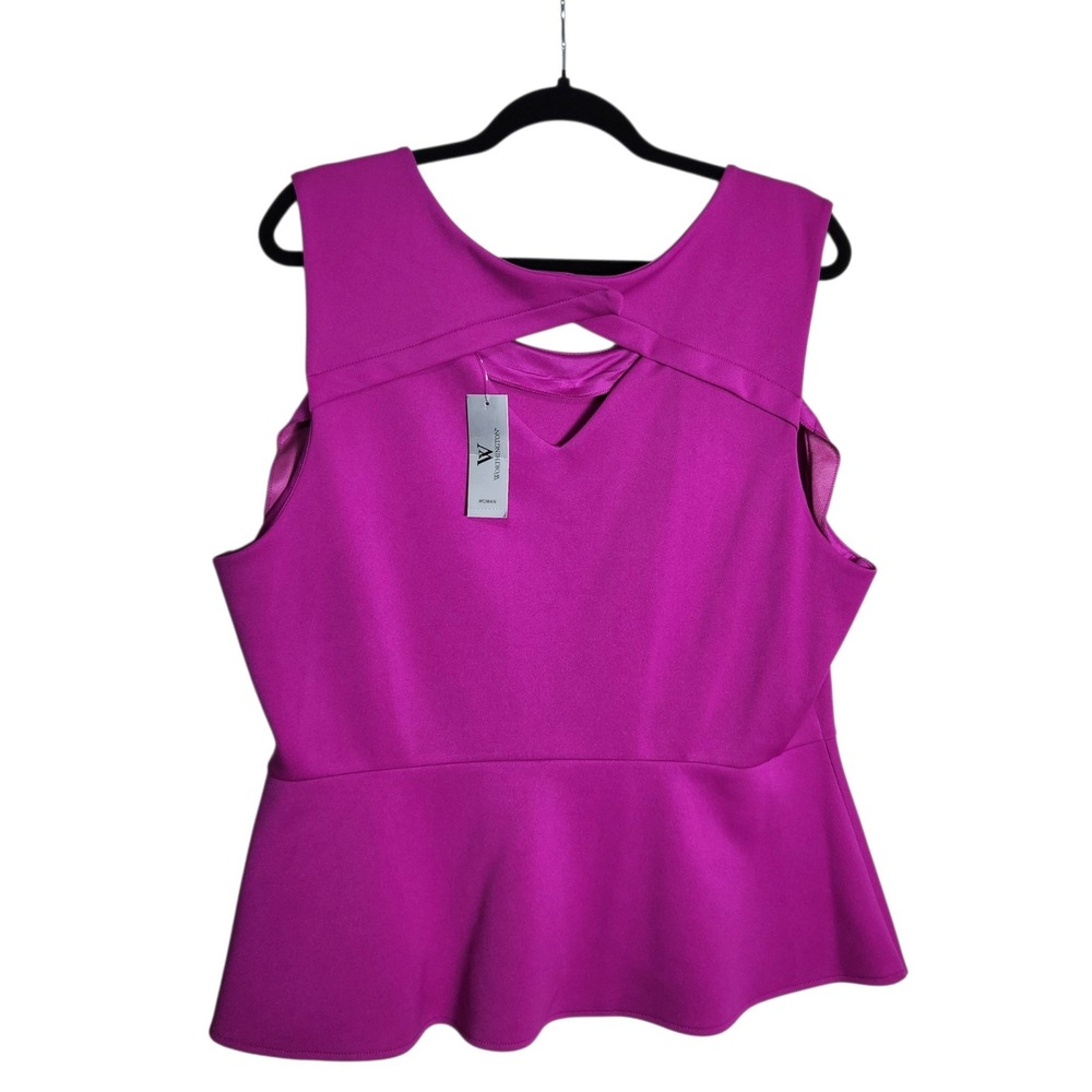 Worthington Woman Magenta Pink Peplum Top Sleeveless Cutout Back 2X